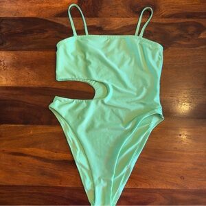 H & M neon green one piece swimsuit with side cut out L